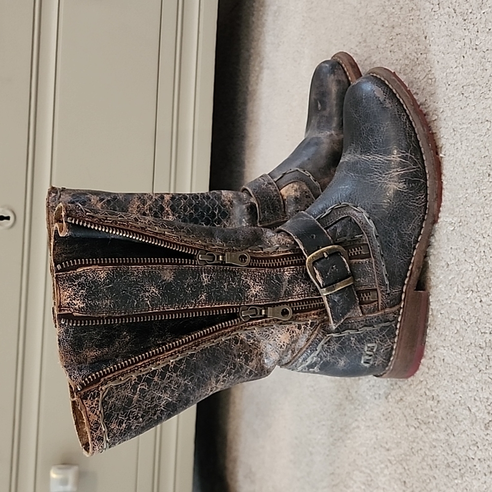Bed Stu Distressed Black and Brown Boots